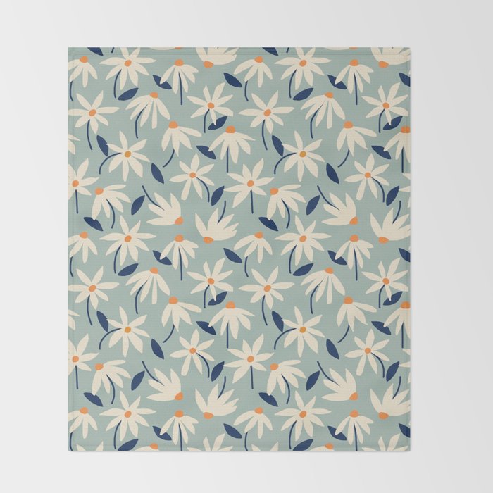 Drifting Daisies #2 - blue orange Throw Blanket Gallery Image 2