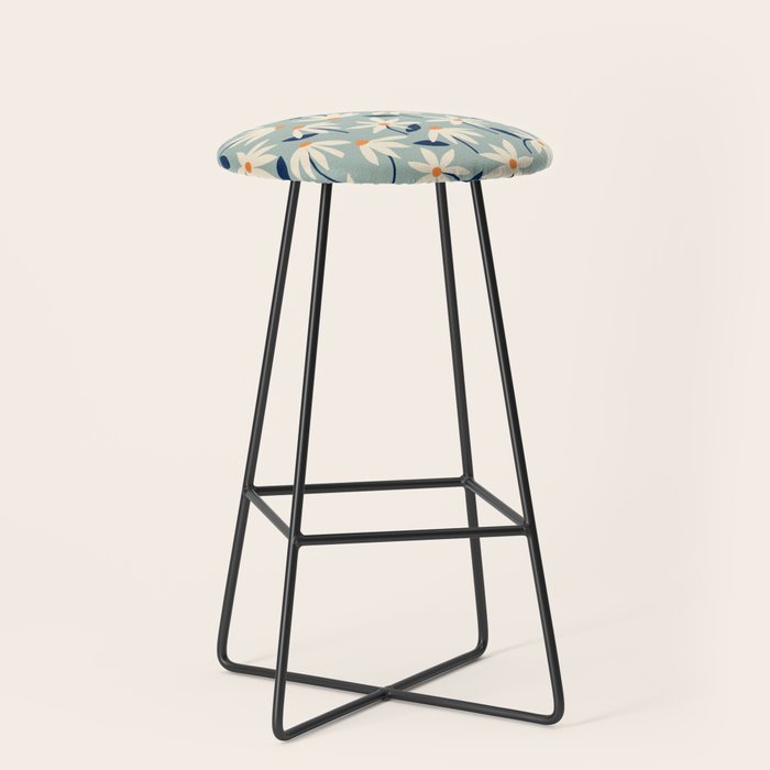 Drifting Daisies #2 - blue orange Stool Gallery Image 1