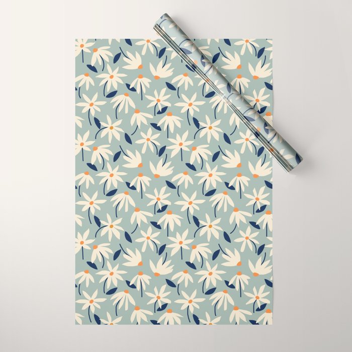 Drifting Daisies #2 - blue orange Wrapping Paper Gallery Image 1