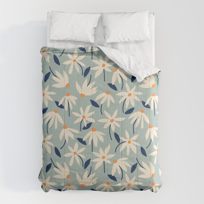 Drifting Daisies #2 - blue orange Comforter Gallery Image 1