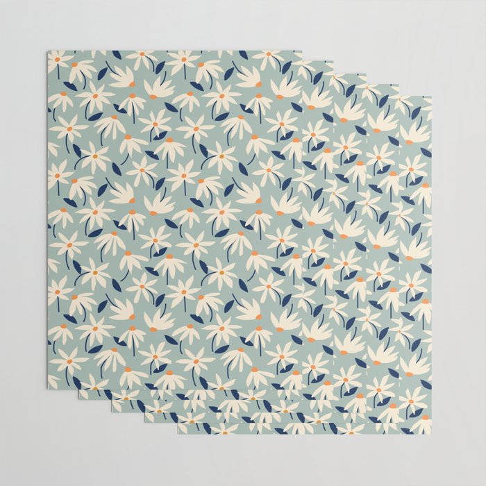 Drifting Daisies #2 - blue orange Wrapping Paper Gallery Image 3