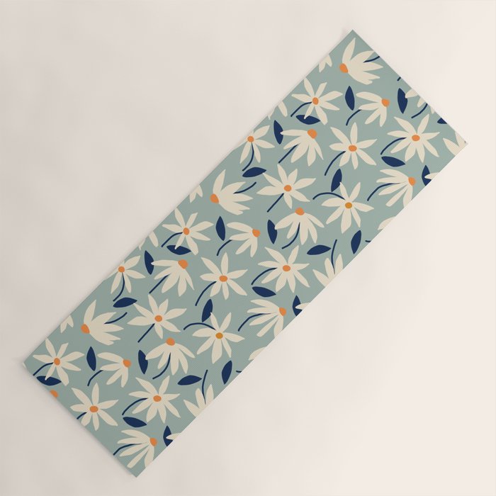 Drifting Daisies #2 - blue orange Yoga Mat Gallery Image 1