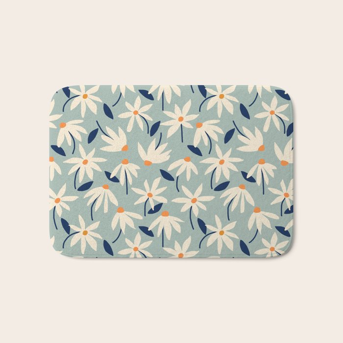 Drifting Daisies #2 - blue orange Bath Mat Gallery Image 1