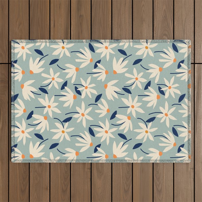 Drifting Daisies #2 - blue orange Outdoor Rug Gallery Image 1