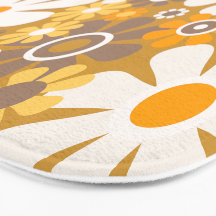 Retro Garden Flowers Groovy 60s 70s Floral Pattern in Ochre Yellow Orange Bath Mat Gallery Image 3
