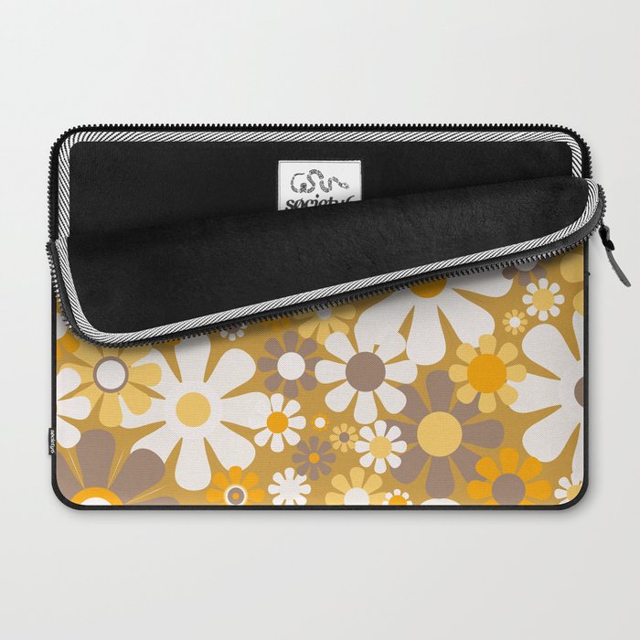 Retro Garden Flowers Groovy 60s 70s Floral Pattern in Ochre Yellow Orange Laptop Sleeve Gallery Image 2