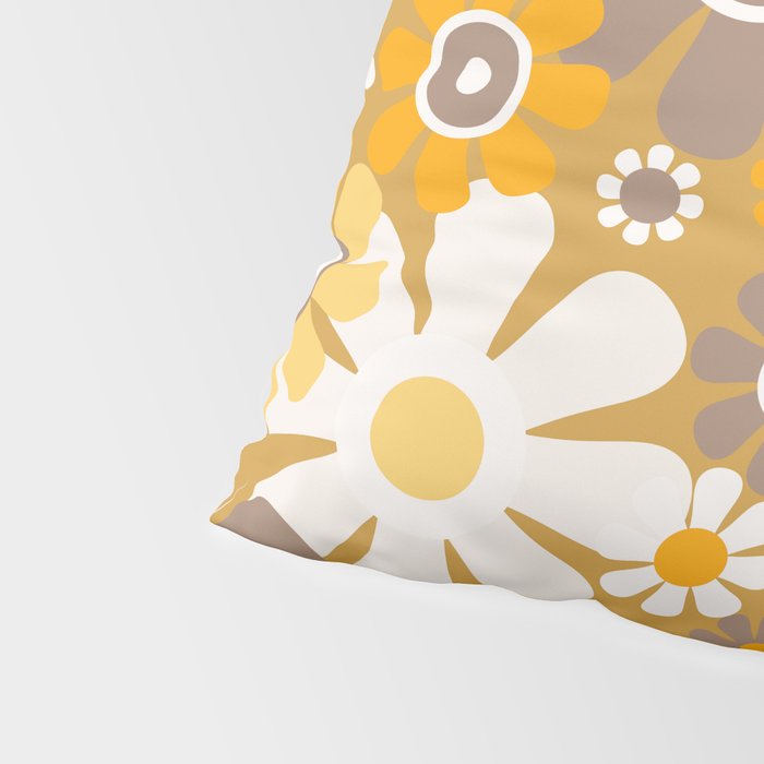 Retro Garden Flowers Groovy 60s 70s Floral Pattern in Ochre Yellow Orange Pillow Sham Gallery Image 4
