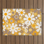 Retro Garden Flowers Groovy 60s 70s Floral Pattern in Ochre Yellow Orange Outdoor Rug Gallery Image 1