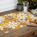 Retro Garden Flowers Groovy 60s 70s Floral Pattern in Ochre Yellow Orange Outdoor Rug Gallery Image 2