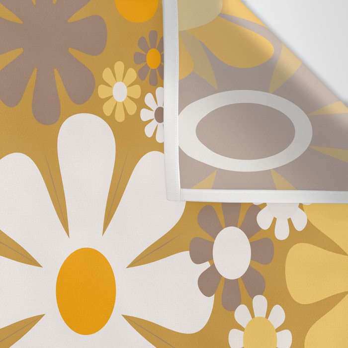 Retro Garden Flowers Groovy 60s 70s Floral Pattern in Ochre Yellow Orange Wall Tapestry Gallery Image 3