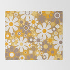 Retro Garden Flowers Groovy 60s 70s Floral Pattern in Ochre Yellow Orange Throw Blanket Gallery Image 2