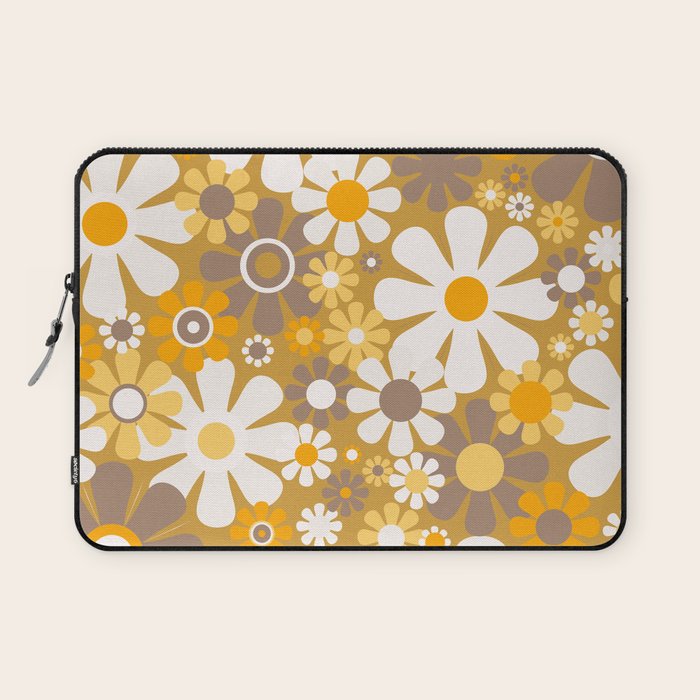Retro Garden Flowers Groovy 60s 70s Floral Pattern in Ochre Yellow Orange Laptop Sleeve Gallery Image 1