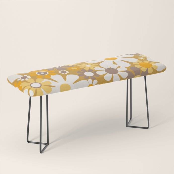 Retro Garden Flowers Groovy 60s 70s Floral Pattern in Ochre Yellow Orange Bench Gallery Image 1