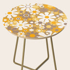 Retro Garden Flowers Groovy 60s 70s Floral Pattern in Ochre Yellow Orange Side Table Gallery Image 2