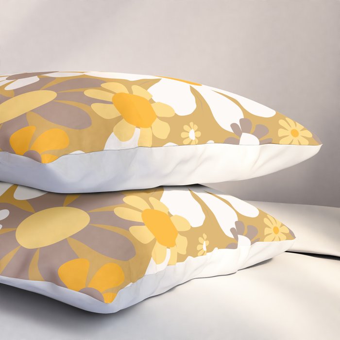Retro Garden Flowers Groovy 60s 70s Floral Pattern in Ochre Yellow Orange Pillow Sham Gallery Image 3