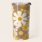 Retro Garden Flowers Groovy 60s 70s Floral Pattern in Ochre Yellow Orange Travel Mug Gallery Image 2