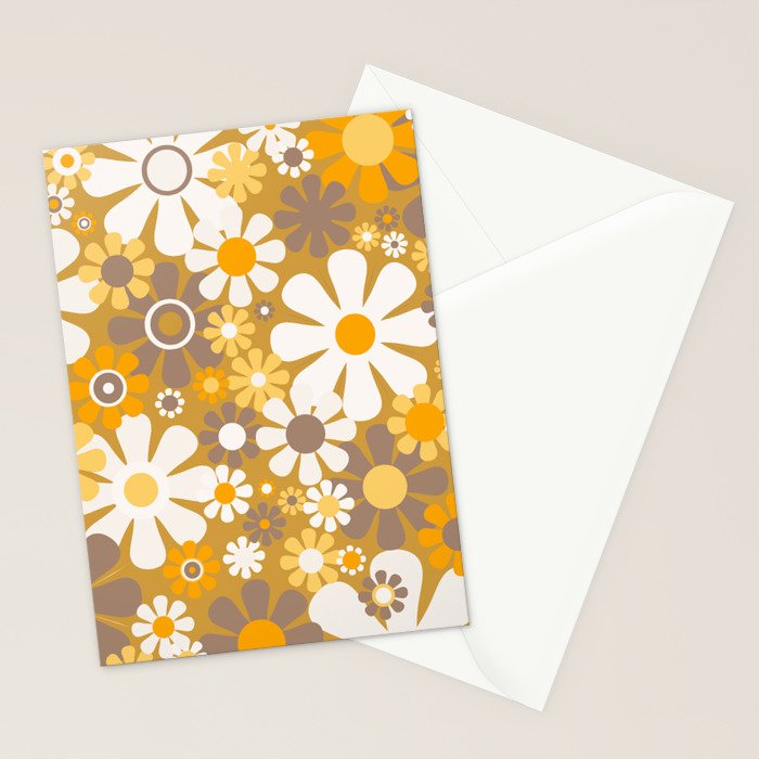Retro Garden Flowers Groovy 60s 70s Floral Pattern in Ochre Yellow Orange Stationery Card Gallery Image 2