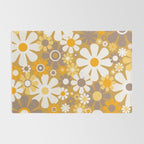 Retro Garden Flowers Groovy 60s 70s Floral Pattern in Ochre Yellow Orange Rug Gallery Image 2
