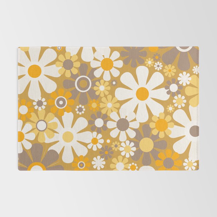 Retro Garden Flowers Groovy 60s 70s Floral Pattern in Ochre Yellow Orange Rug Gallery Image 2
