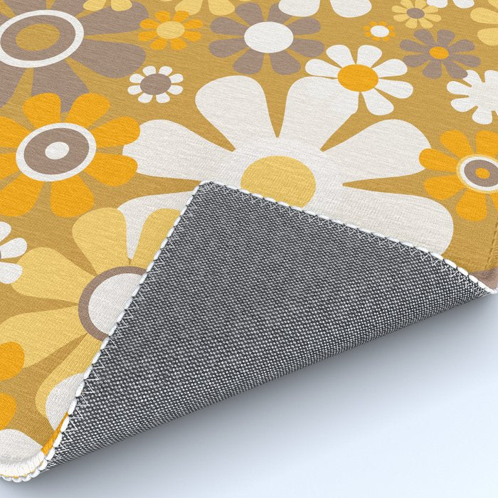 Retro Garden Flowers Groovy 60s 70s Floral Pattern in Ochre Yellow Orange Rug Gallery Image 4