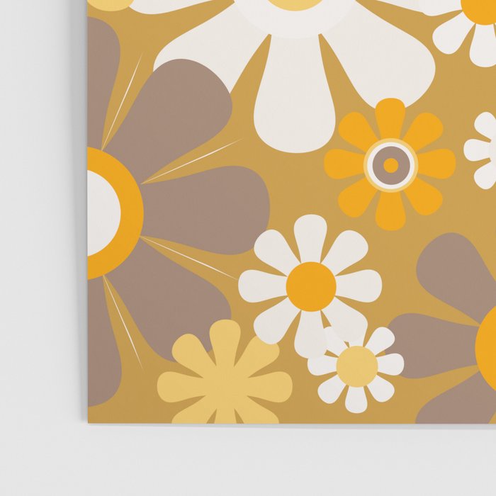 Retro Garden Flowers Groovy 60s 70s Floral Pattern in Ochre Yellow Orange Poster Gallery Image 3