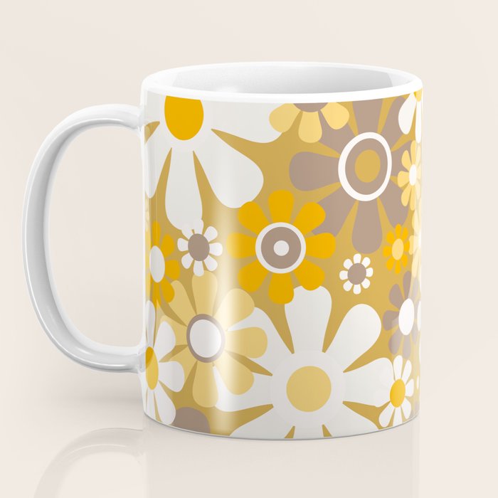 Retro Garden Flowers Groovy 60s 70s Floral Pattern in Ochre Yellow Orange Coffee Mug Gallery Image 3