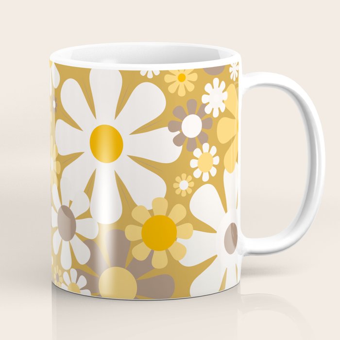 Retro Garden Flowers Groovy 60s 70s Floral Pattern in Ochre Yellow Orange Coffee Mug Gallery Image 1