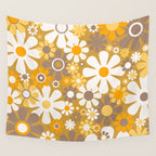 Retro Garden Flowers Groovy 60s 70s Floral Pattern in Ochre Yellow Orange Wall Tapestry Gallery Image 4