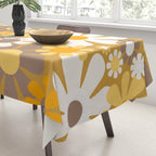 Retro Garden Flowers Groovy 60s 70s Floral Pattern in Ochre Yellow Orange Tablecloth Gallery Image 3