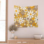 Retro Garden Flowers Groovy 60s 70s Floral Pattern in Ochre Yellow Orange Wall Tapestry Gallery Image 2