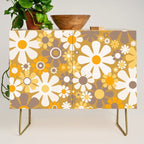 Retro Garden Flowers Groovy 60s 70s Floral Pattern in Ochre Yellow Orange Credenza Gallery Image 1