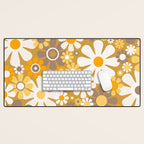 Retro Garden Flowers Groovy 60s 70s Floral Pattern in Ochre Yellow Orange Desk Mat Gallery Image 1
