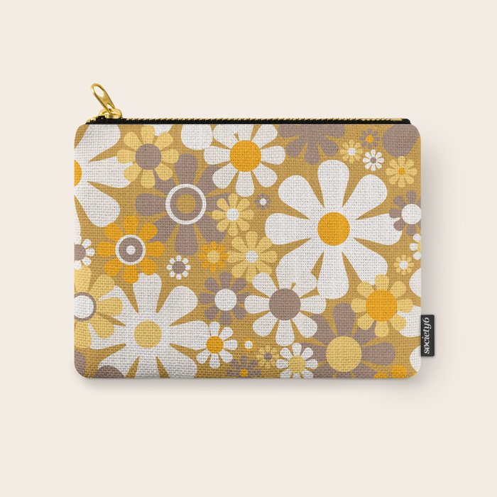 Retro Garden Flowers Groovy 60s 70s Floral Pattern in Ochre Yellow Orange Carry All Pouch Gallery Image 1