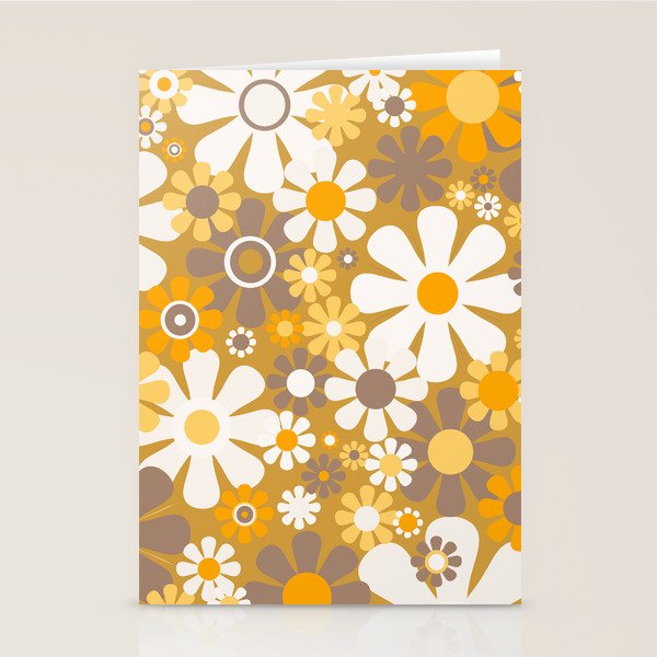 Retro Garden Flowers Groovy 60s 70s Floral Pattern in Ochre Yellow Orange Stationery Card Gallery Image 2