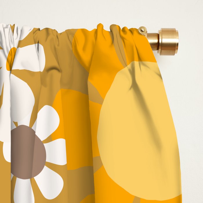 Retro Garden Flowers Groovy 60s 70s Floral Pattern in Ochre Yellow Orange Window Curtain Gallery Image 2