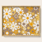 Retro Garden Flowers Groovy 60s 70s Floral Pattern in Ochre Yellow Orange Serving Tray Gallery Image 1