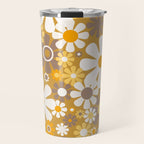 Retro Garden Flowers Groovy 60s 70s Floral Pattern in Ochre Yellow Orange Travel Mug Gallery Image 1