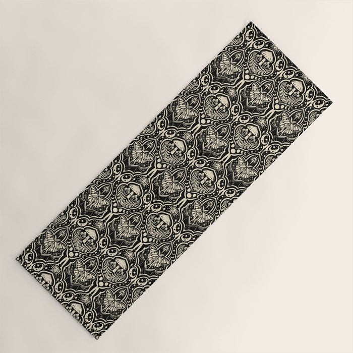 Celestial Forest Damask - black and cream Yoga Mat Gallery Image 1