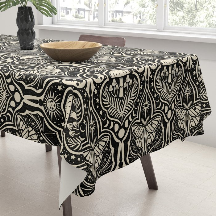 Celestial Forest Damask - black and cream Tablecloth Gallery Image 3