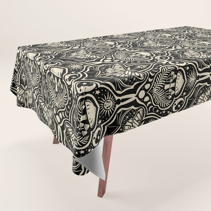 Celestial Forest Damask - black and cream Tablecloth Gallery Image 1