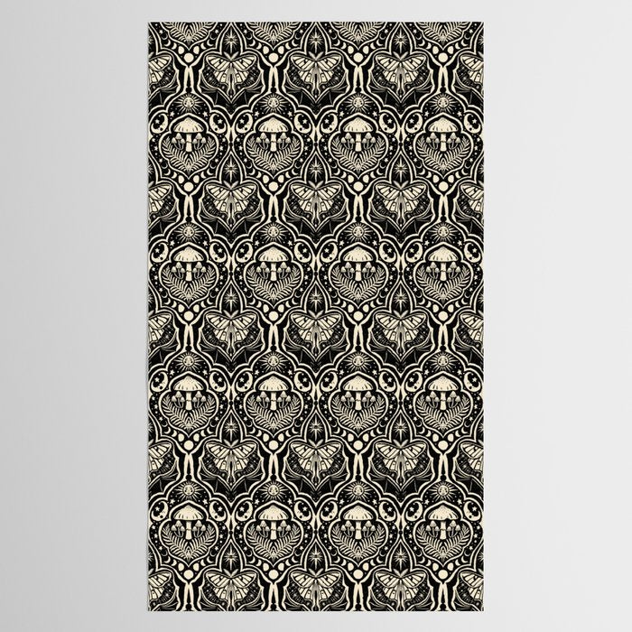 Celestial Forest Damask - black and cream Tablecloth Gallery Image 2