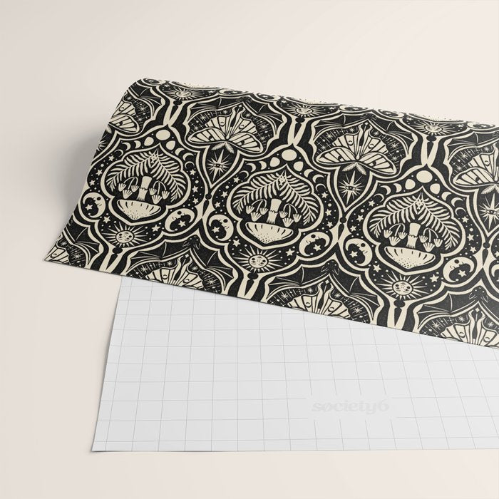 Celestial Forest Damask - black and cream Wrapping Paper Gallery Image 2