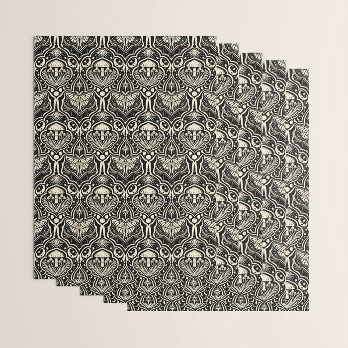 Celestial Forest Damask - black and cream Wrapping Paper Gallery Image 3