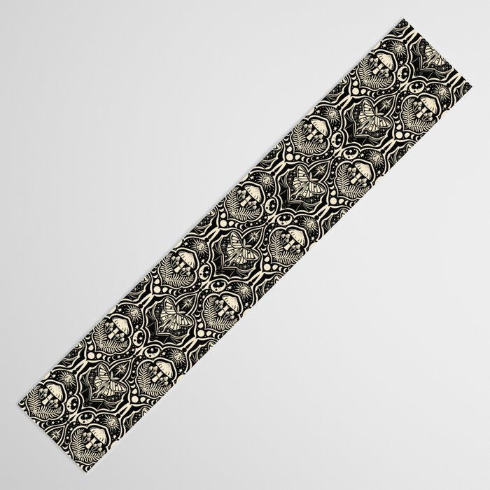 Celestial Forest Damask - black and cream Table Runner Gallery Image 3