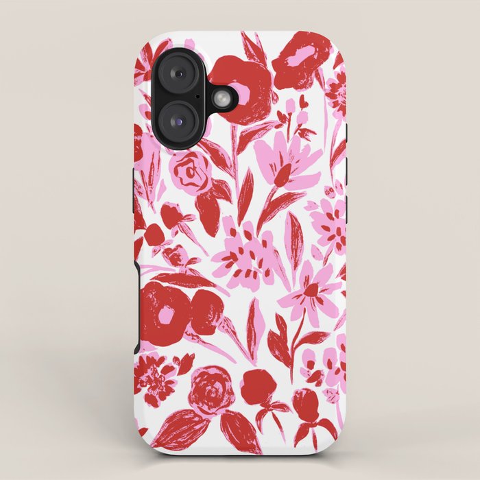 Red and pink artsy flowers iPhone Case Gallery Image 1