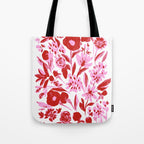 Red and pink artsy flowers Tote Bag Gallery Image 1