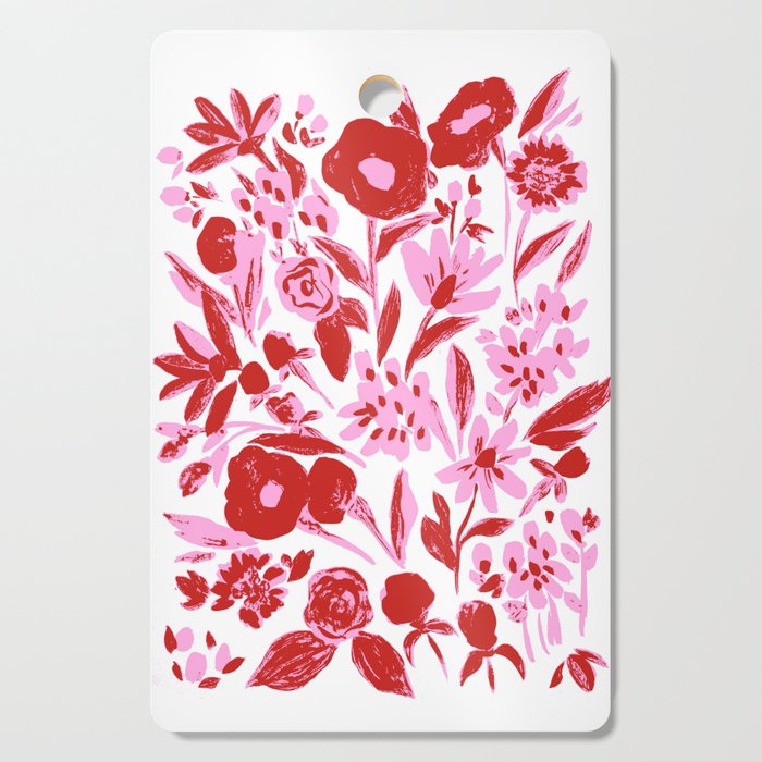 Red and pink artsy flowers Cutting Board Gallery Image 1