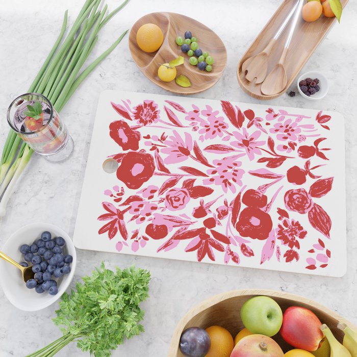 Red and pink artsy flowers Cutting Board Gallery Image 2