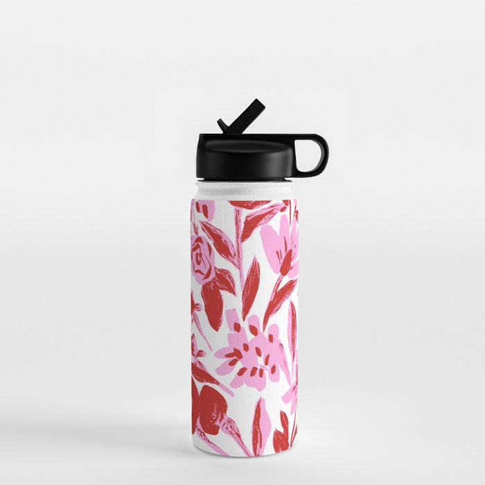 Red and pink artsy flowers Water Bottle Gallery Image 1