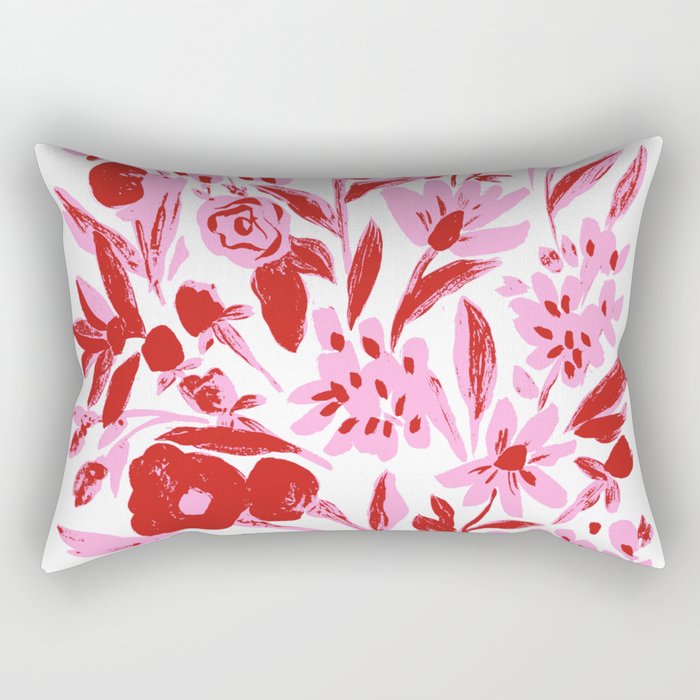 Red and pink artsy flowers Rectangular Pillow Gallery Image 1